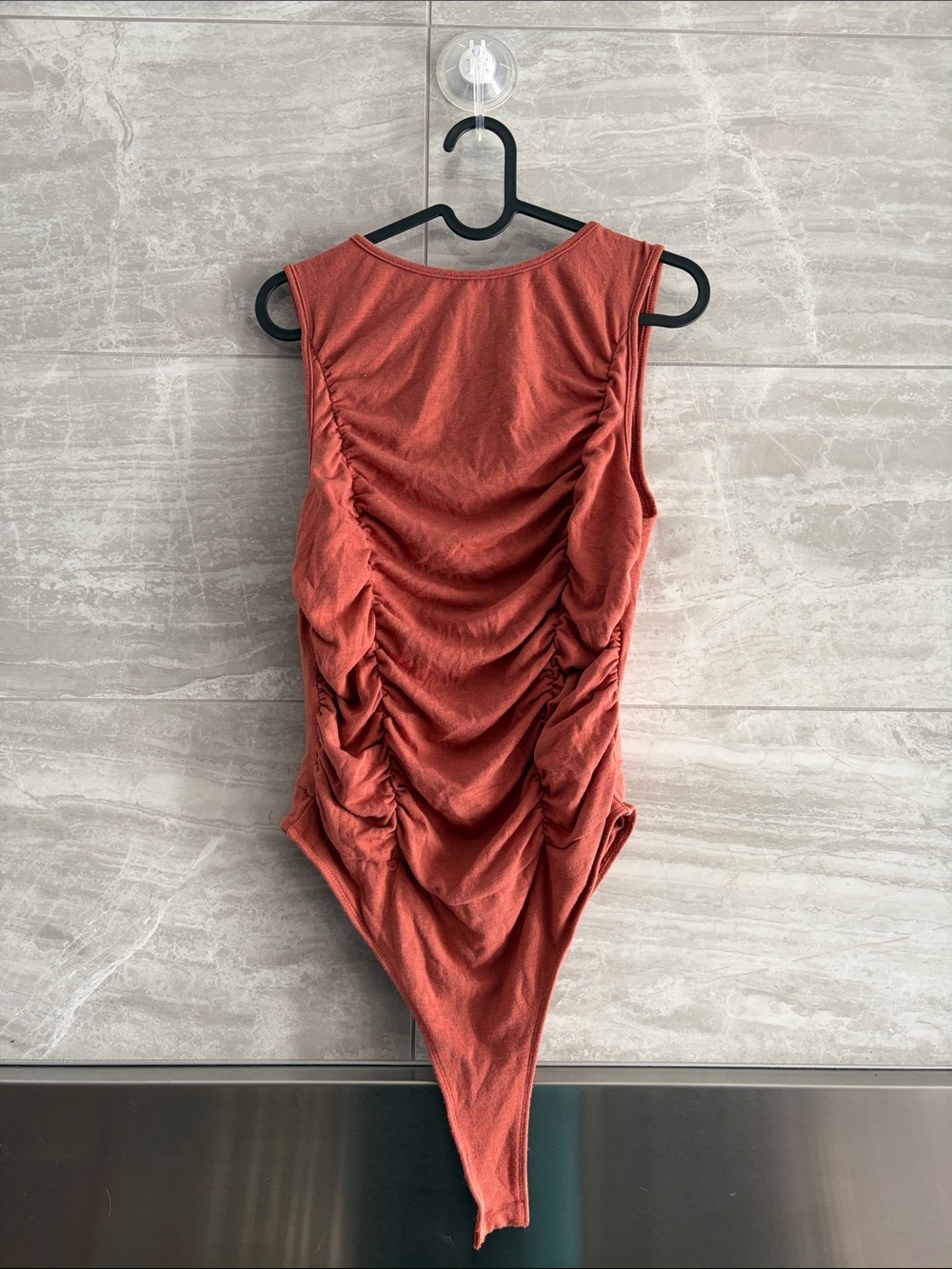 SHEIN Rust Red Ruched Sleeveless Bodysuit
